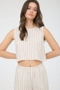 Stripe Linen Back Tie Detail Sleeveless Top