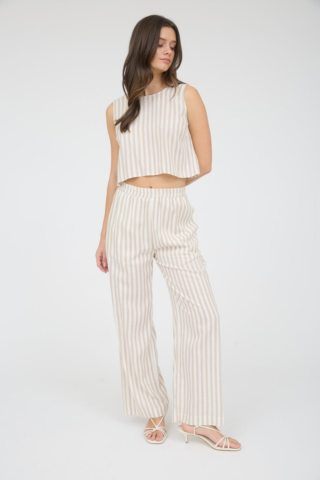 Stripe Linen Back Tie Detail Sleeveless Top