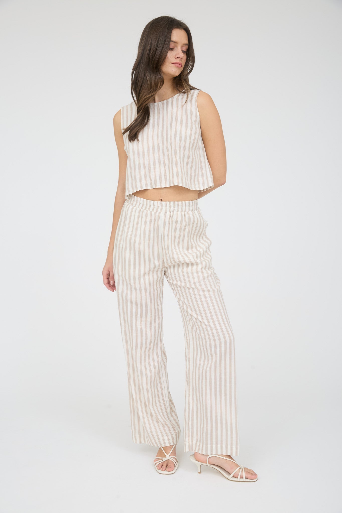 Stripe Linen Back Tie Detail Sleeveless Top