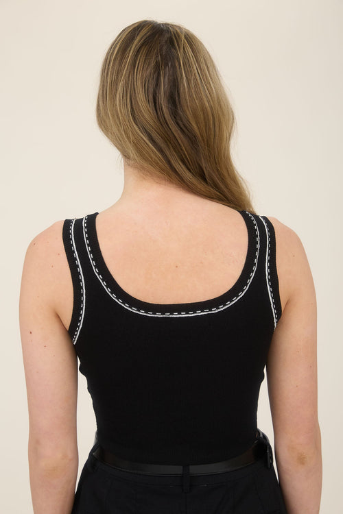 Contrast Line Stitch Detail Sweater Knit Crop Top