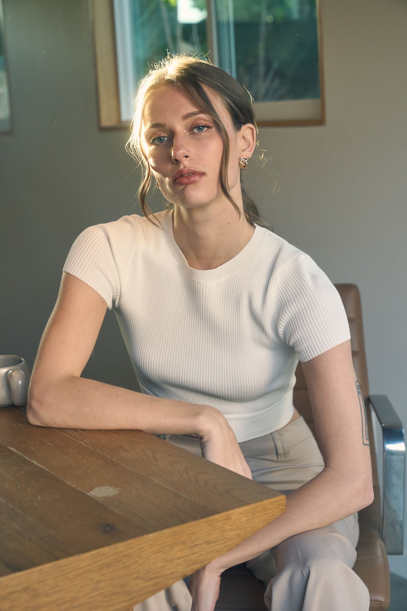 Back Tie Short Sleeve Sweater Knit Crop Top