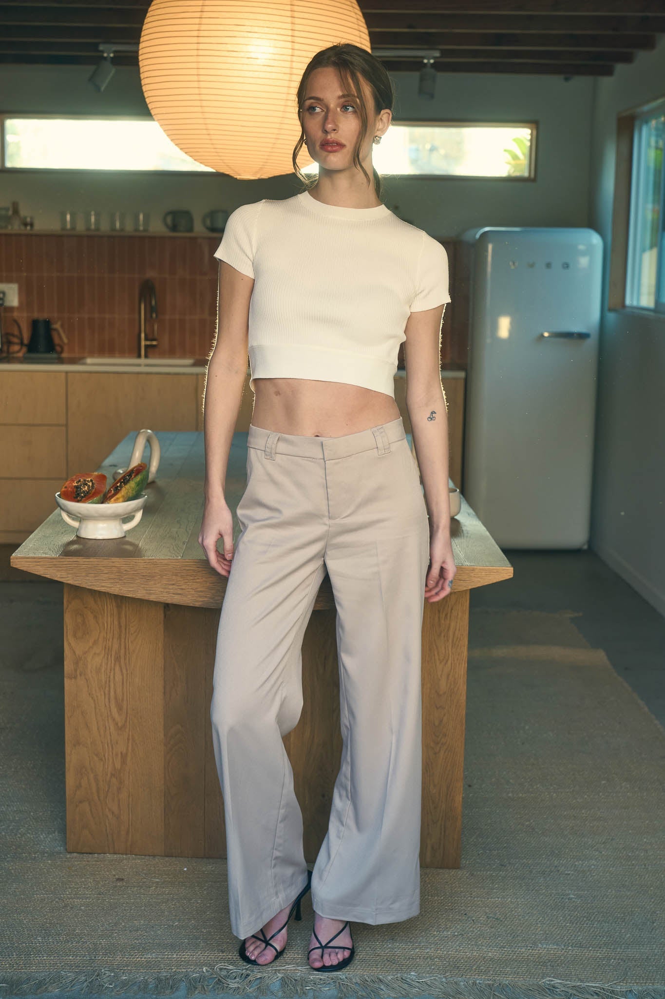 Back Tie Short Sleeve Sweater Knit Crop Top