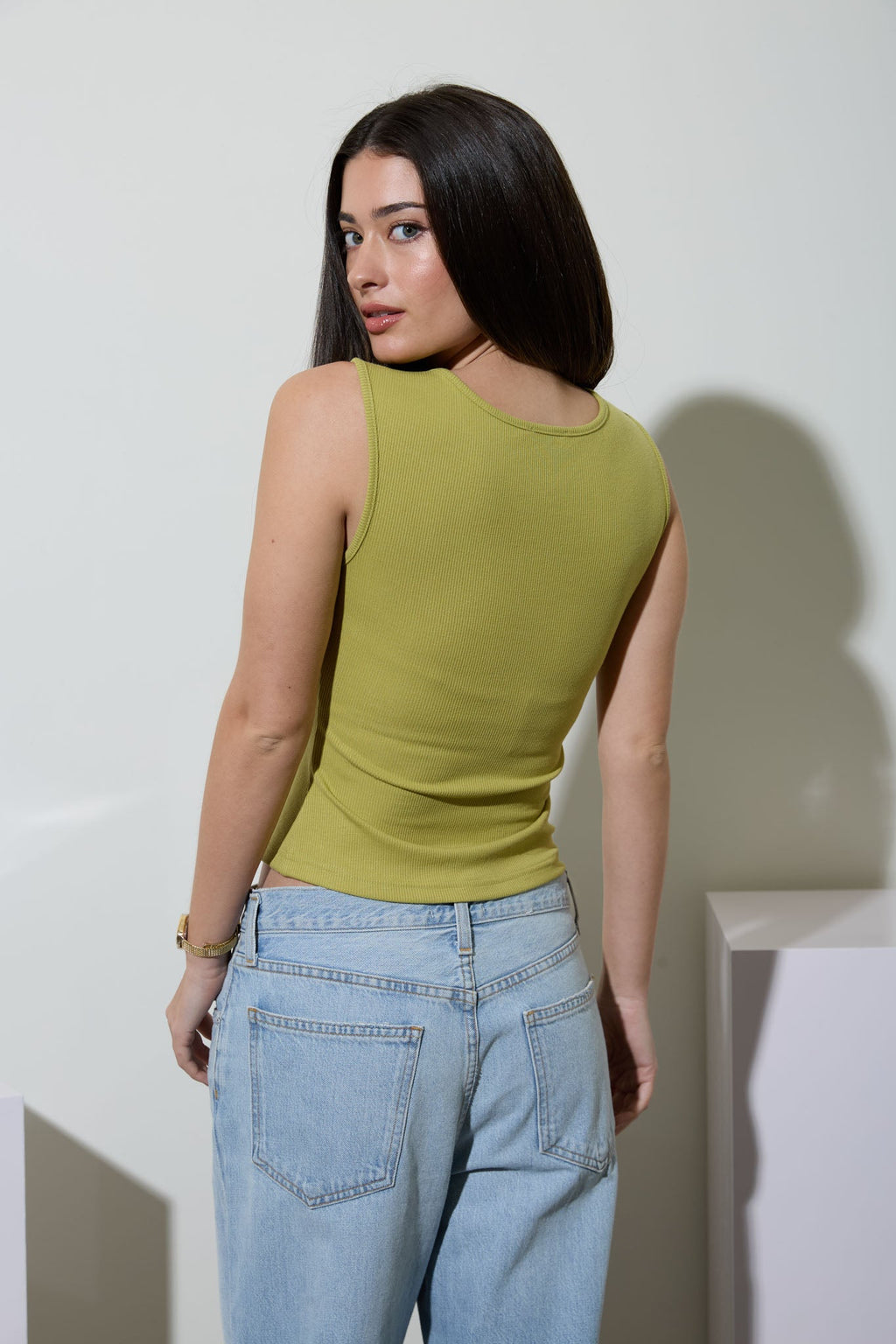 Scoop Neck Button Down Split Hem Knit Tank Top